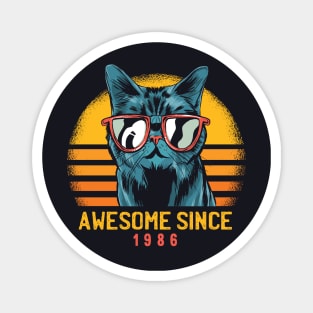 Retro Cool Cat Awesome Since 1986 // Awesome Cattitude Cat Lover Magnet